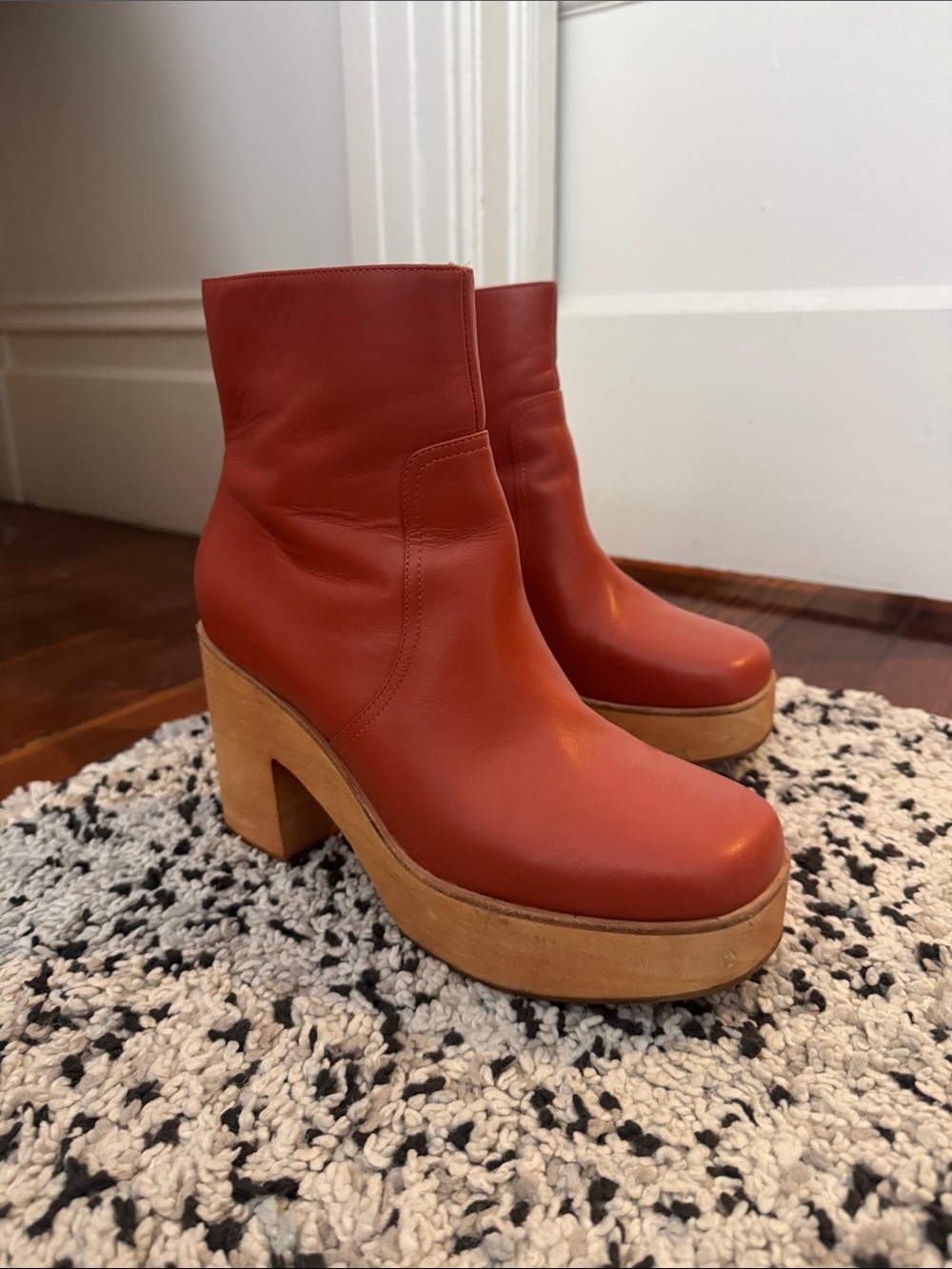 Charlotte Stone Burnt Orange Leather Platform Ankle Boots